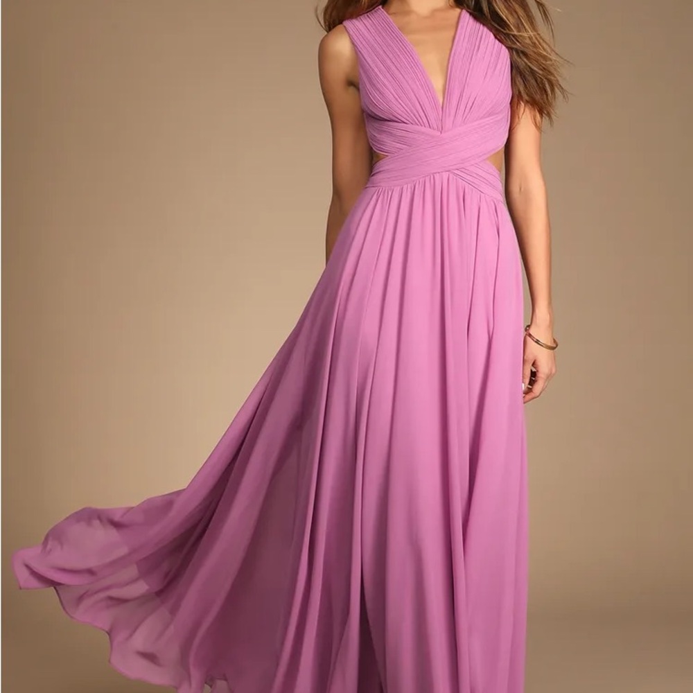 Lulu's Pink Ruched Maxi Gown